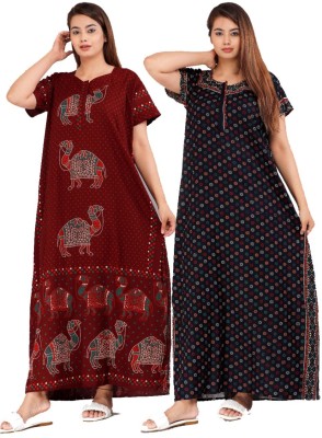 Parth Fashion Women Nighty Set(Maroon, Blue)