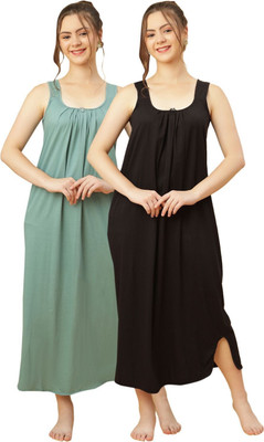 GANIX FASHION THAT DEFINE YOU Women Nightdress(Black, Green)