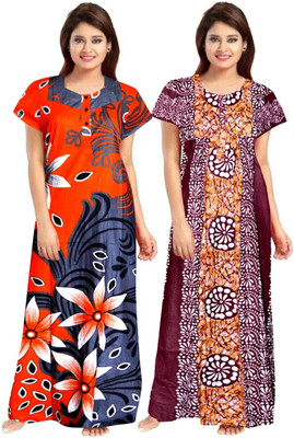 Aryansh Enterprises Women Nightdress(Orange, Brown)