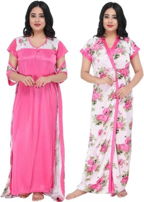 poojafashion Women Nighty with Robe(Pink)