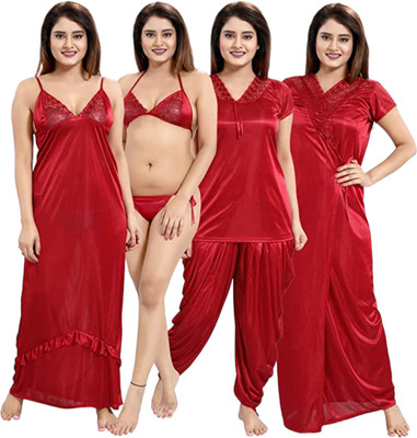 SIAMI Women Nighty Set(Red)