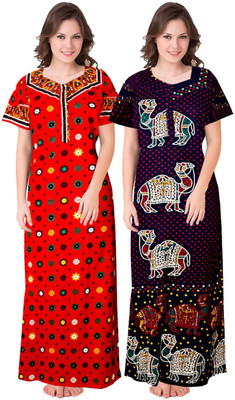 Mithitashu Women Nighty(Red, Blue)