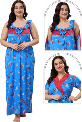 NIGHTYE Women Nighty with Robe(Blue)