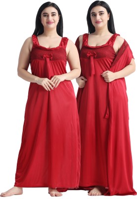 NigthtHeels Women Nighty with Robe(Maroon)