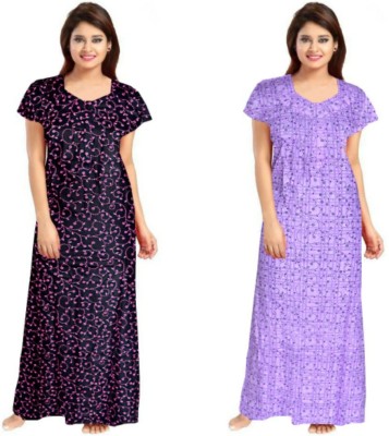 Sarika Fashion Women Nighty Set(Black, Purple)