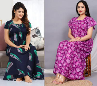 Savicreation Women Nighty(Pink, Black)