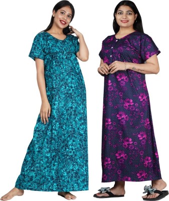 FAVNIC Women Nighty Set(Light Blue, Blue)