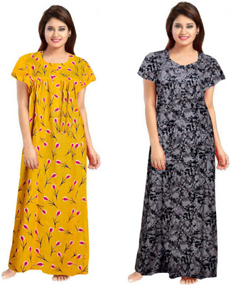 Vatatmaj Creations Women Nighty(Yellow, Black)