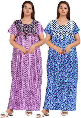 Hans Craft Women Nighty(Yellow, Orange)