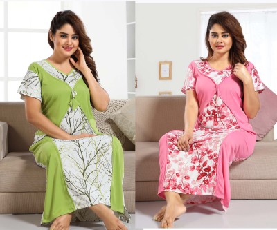 Shopping World Women Nighty(Green, Pink)