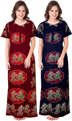 Sharma Distributor Women Nightdress(Maroon, Blue)