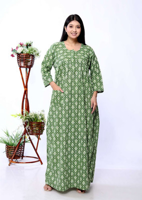 CRAFTWELL Women Nighty(Green)