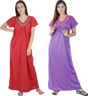 NACNO Women Nighty Set(Maroon, Purple)