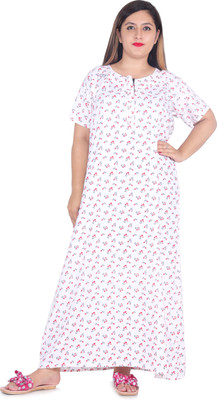 MEETALI CREATIONS Women Nighty(White, Red)
