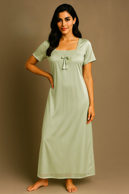 DeevaSatin Women Nightdress(Light Green)