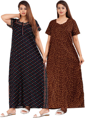 Parth Fashion Women Nighty(Blue, Brown)