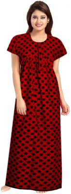 Homezilla Women Nighty(Red, Black)