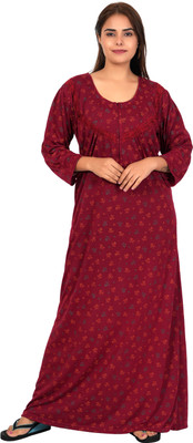 XELLENCE Women Nighty(Maroon)
