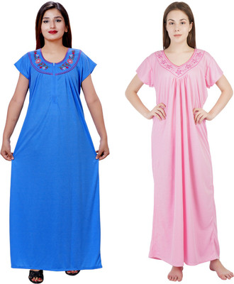 NACNO Women Nighty(Blue, Pink)