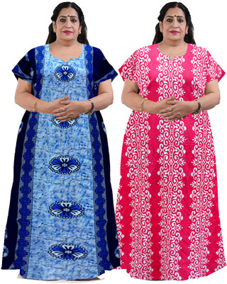 Savicreation Women Nighty(Blue, Pink)