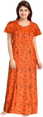 Saicreation Women Nighty(Orange)