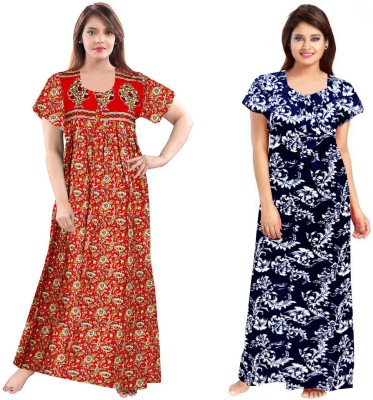 HANDICRAFT VASTRA Women Nighty(Blue, Orange)