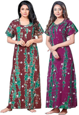 YUKATA Women Nighty Set(Brown, Purple)