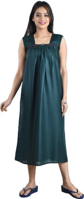 J&S CREATION Women Nighty(Dark Green)