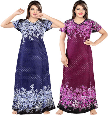 Parth Fashion Women Nighty(Blue, Purple)