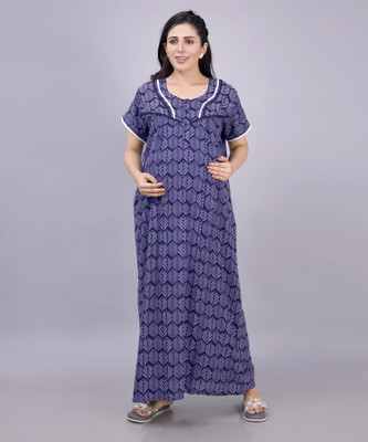 mamma's maternity Women Maternity/Nursing Nighty(Blue)