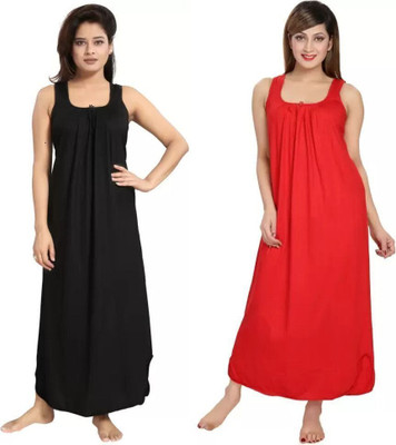 B S ENTERPSES Women Nighty(Black, Red)