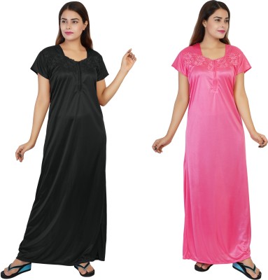 REN STAR Women Nighty(Black, Pink)