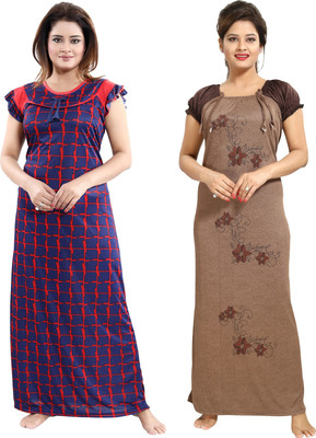 SHOPPING STATION Women Nighty Set(Brown, Red, Dark Blue)