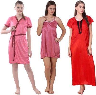 YUALIN CREATION Women Nighty Set(Red, Pink)