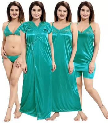 GLOUTO Women Robe and Lingerie Set(Green)