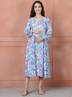 Secret Wish Women Maternity/Nursing Nighty(Blue)