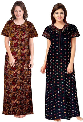DreamBe Women Nighty(Brown, Blue)