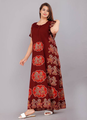 Hans Craft And Fashions Women Nighty(Maroon)