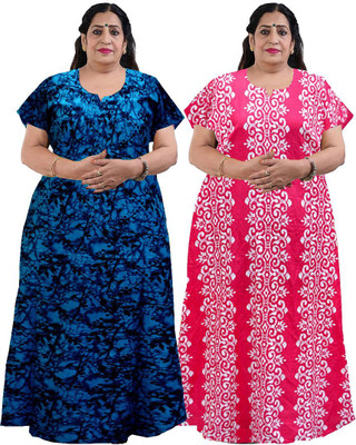 Saviaara Women Nighty(Blue, Pink)