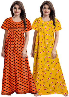 SILVER ORGANISATION Women Maternity/Nursing Nighty(Orange, Yellow)