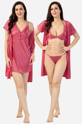DreamBe Women Nighty with Robe(Pink)