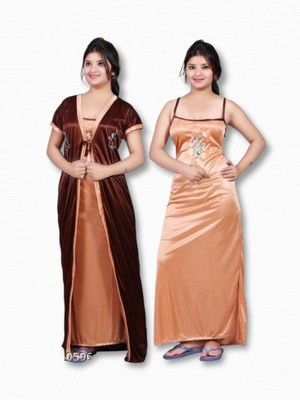 Riaan Fab Women Nighty with Robe(Brown)