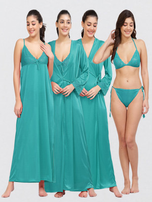 LoveMagnet Women Nighty with Robe(Dark Green)