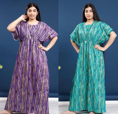 Saviaara Women Nighty(Green, Purple)