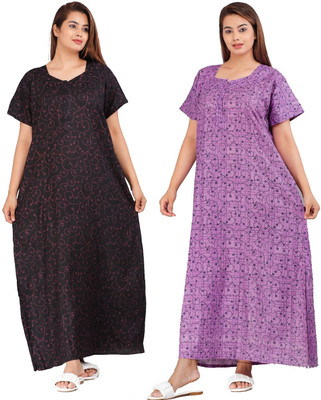KrishvProducts Women Nighty(Purple, Black)