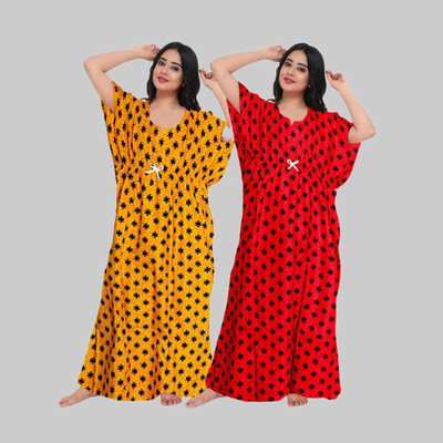 KrishvProducts Women Nighty(Yellow, Red)