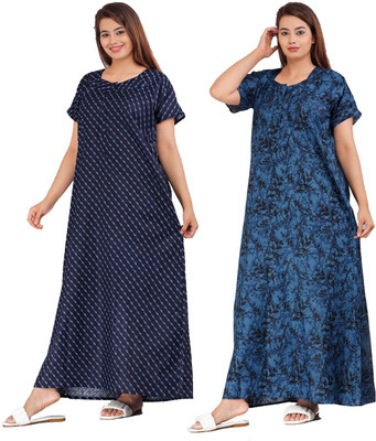 KrishvProducts Women Nighty(Blue)