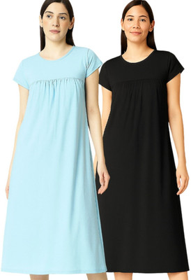 NOW OR NEVER Women Nighty(Light Blue, Black)