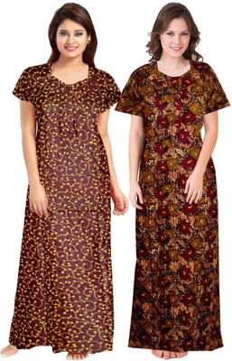 KrishvProducts Women Nighty(Pink, Maroon)