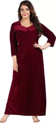 L r textiles Women Nighty(Maroon)